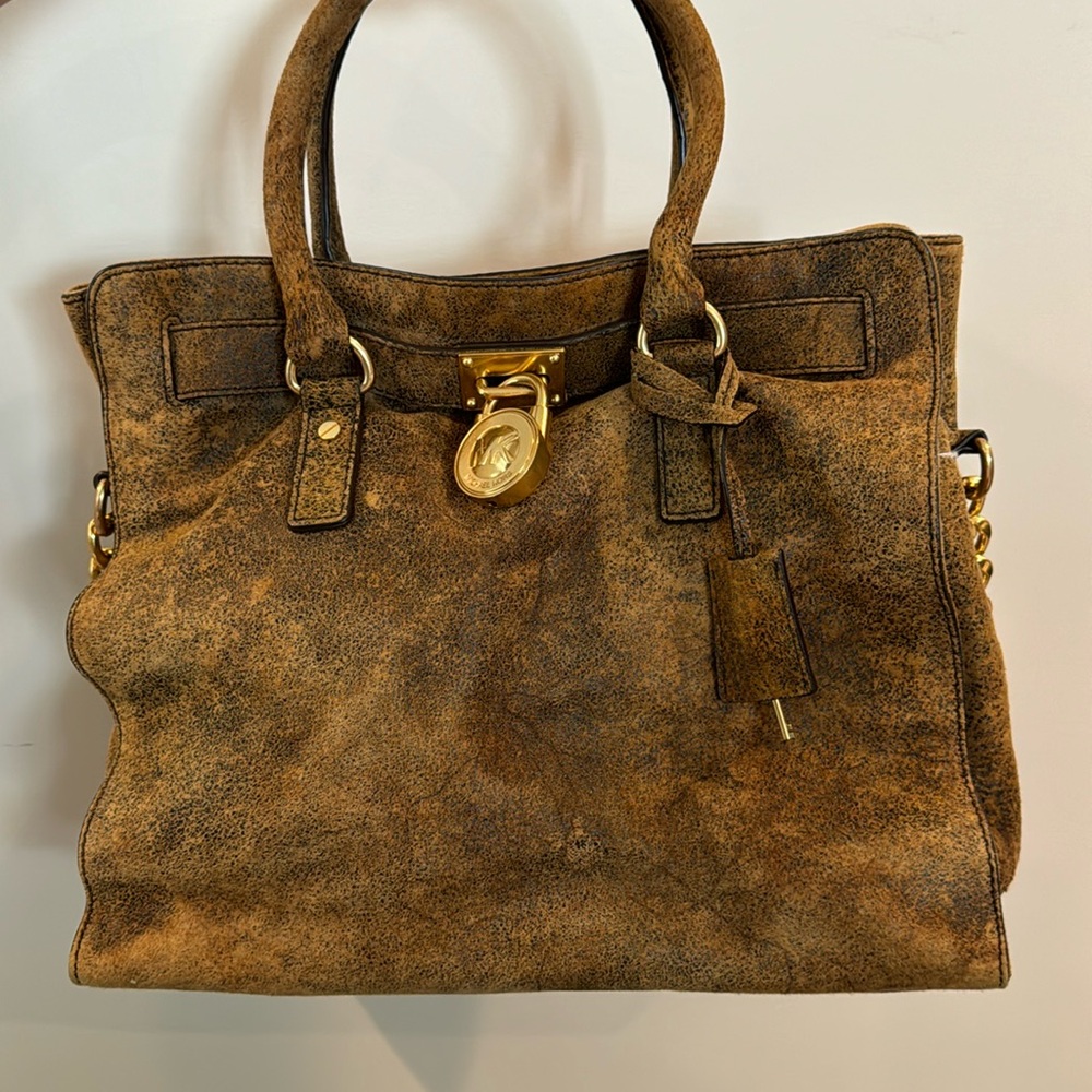 brown/tan distressed michael kors large satchel